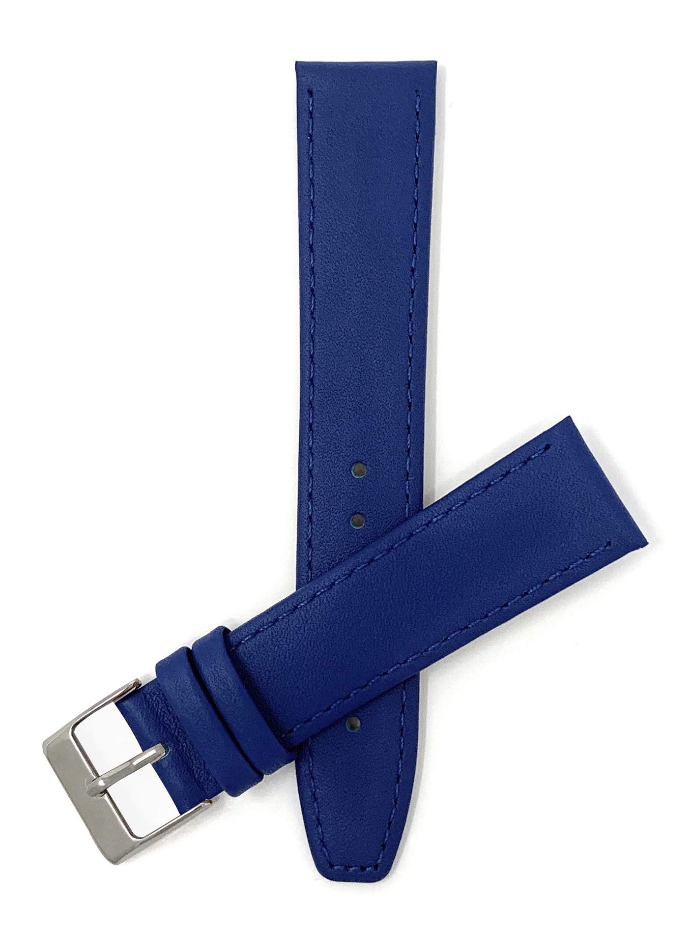 Bandini Extra Long 12mm Womens Leather Watch Band Strap - Royal Blue with Stitching - Classic - Slim