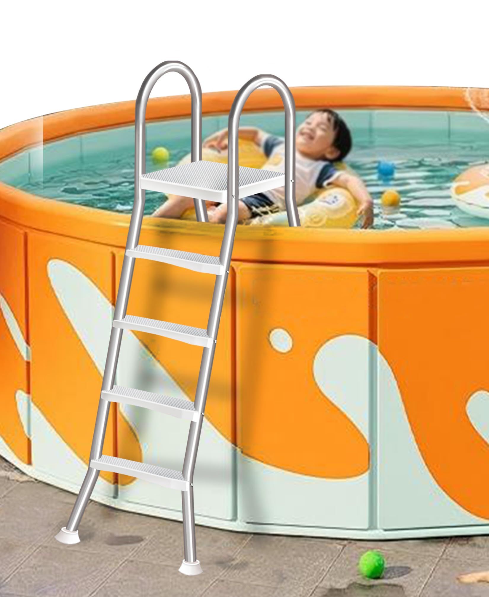 Scala per Piscina da 135 cm a 4 Gradini per Piscine Fuori Terra, Scala da Piscina in Acciaio Inossidabile, Gradini Antiscivolo e Doppio Corrimano, Portata 250 kg,135cm