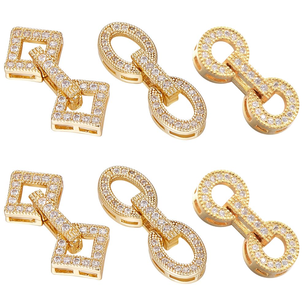 Beebeecraft 1 Scatola 6 Pezzi Fermagli Ripiegabili Ottone Placcato Oro 18K per Collana con Zirconi Cubici 3 Fermagli in Oro Stile Ciondoli per Collana con Anello per Bracciale Creazione di