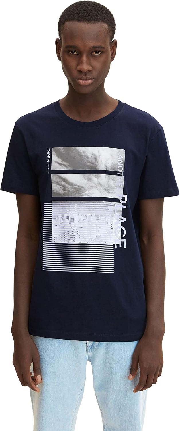 TOM TAILOR Denim T-Shirt Uomo Con Stampa Fotografica | Cotone Biologico, Vestibilità Regolare - La Maglietta Basic Che Non Passa Mai Di Moda