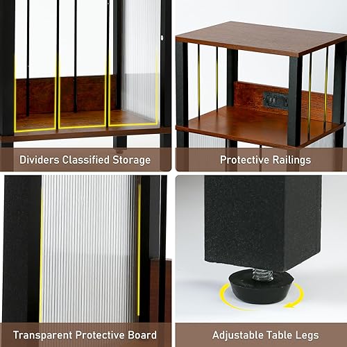 Miniatura 7 de Soporte retro para tocadiscos con almacenamiento de 100 álbumes, soporte giratorio de altura ajustable, estante compacto de vinilo de madera para