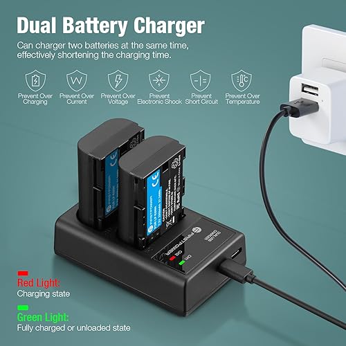 Miniatura 4 de FirstPower Batería LP-E6NH y cargador USB dual para cámaras Canon EOS R R5 R6 R7, 5D Mark II/III/IV, 5DS, 5DS R, 6D, 6D Mark II, 7D, 7D Mark II, 60D