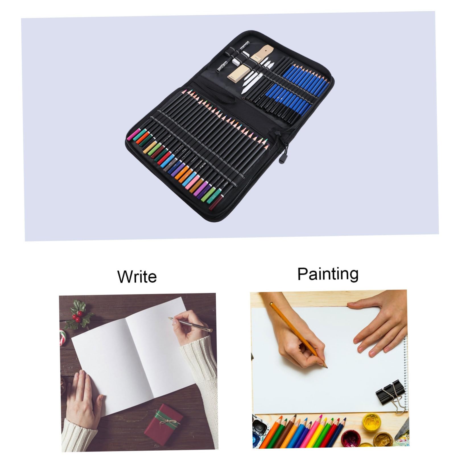 VILLCASE 95pièces Coffret de Crayons de Couleur pour Dessin Crayons Fusain et Rallonge Inclus