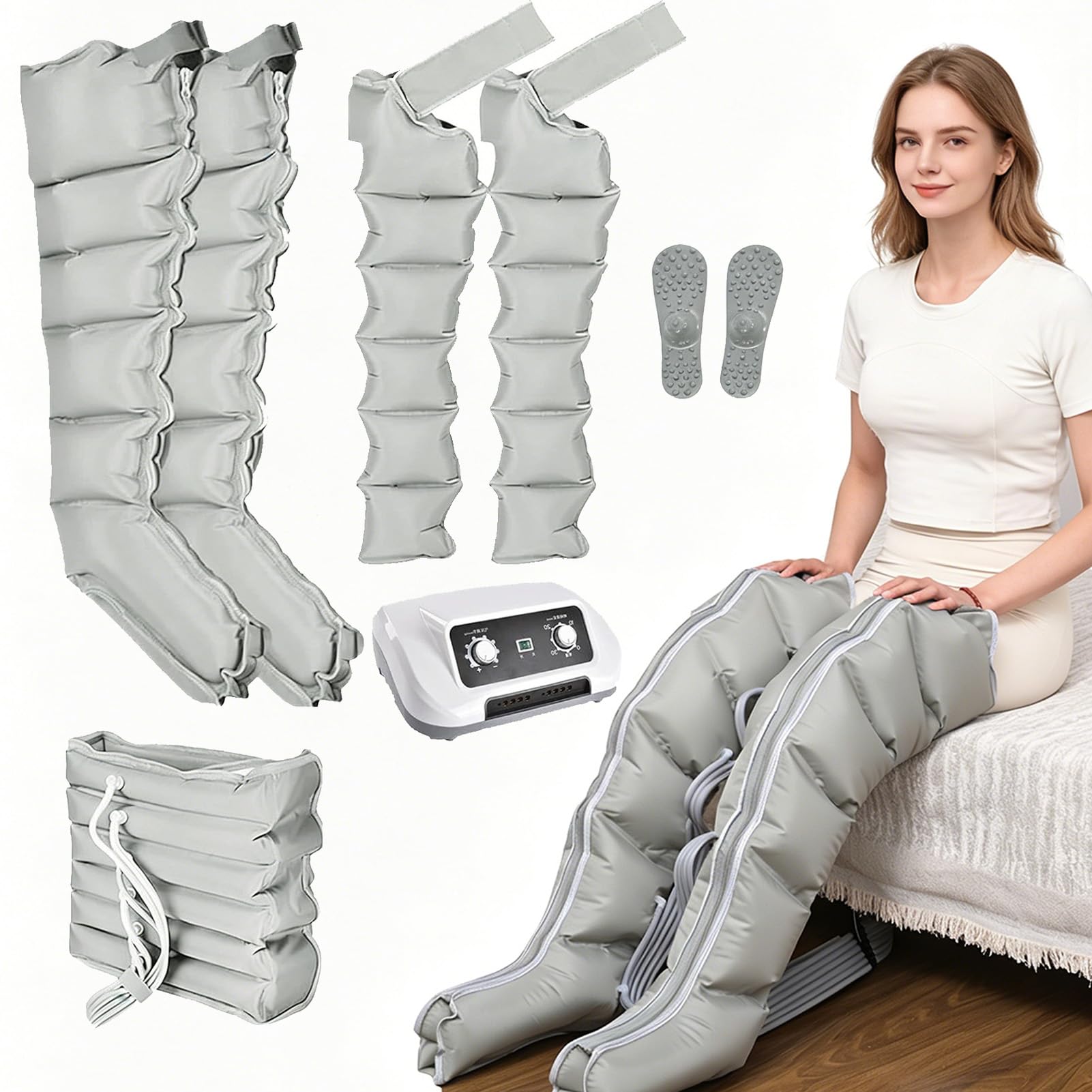 Joyfitness Leg Massager Compression Boots, Recovery Boots 6 Cavities, Adjustable Pressure 0-240 Mmhg, 0-30 Min Timer, Boosts Lymphatic drainage, Lipedema Treatment, Reduces Fatigue