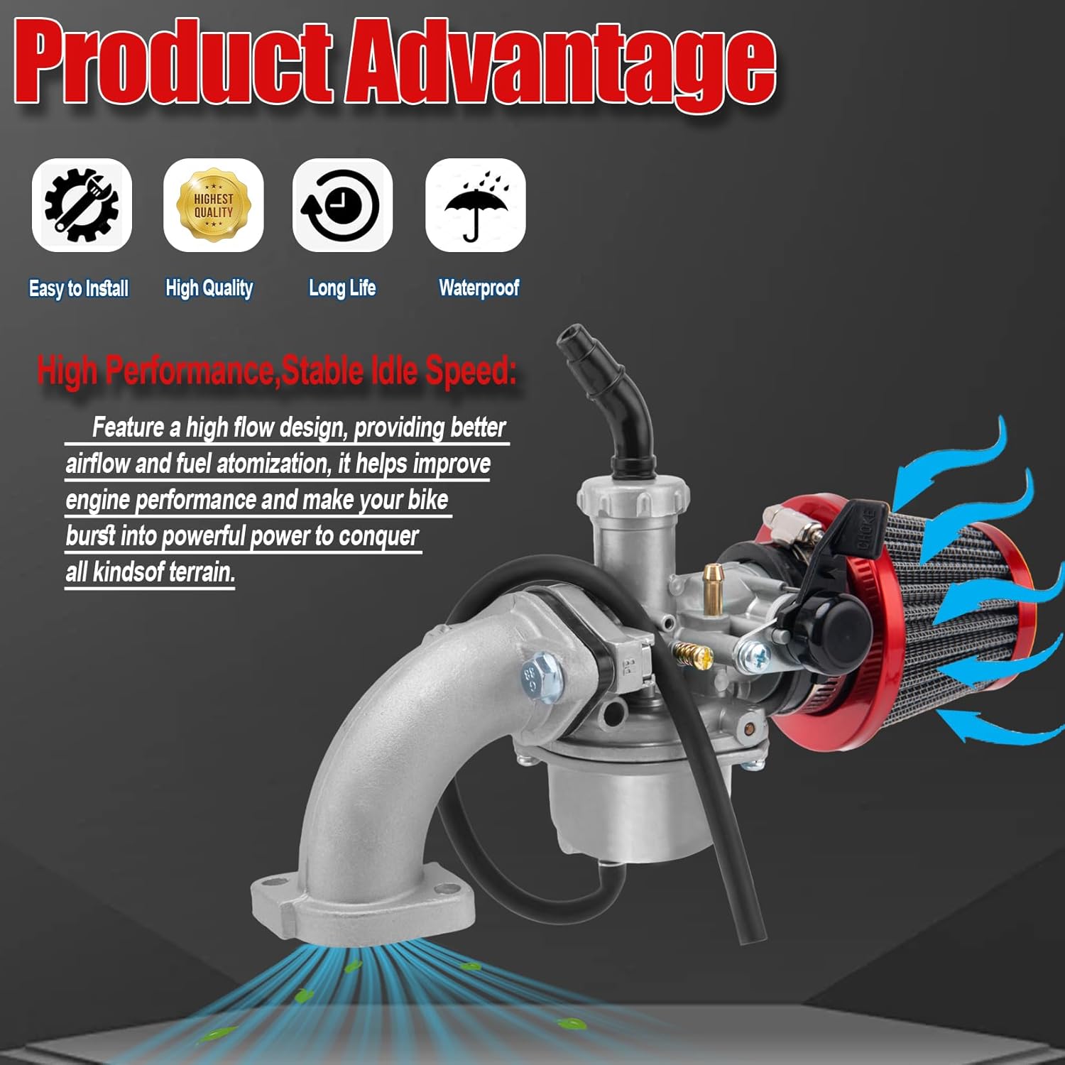 PZ22 Carburetor 22mm carb Air Filter Kit Compatible with 110cc 125cc SSR CRF50 Predators Go Karts Pit Dirt Bike Sunl Taotao Pit bike ATV 4 Stroke Engine Chinese 4 Wheeler Quad Parts