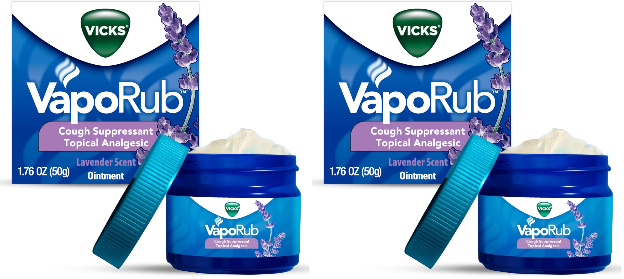 VapoRub, Lavender Scent, Cough Suppressant, Topical Chest Rub & Analgesic Ointment, Medicated Vapors, Relief from Cough Due to Cold, Aches & Pains, 1.76oz (Pack of 2)