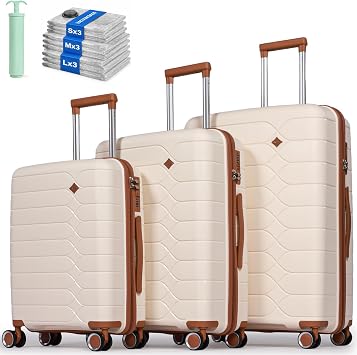 3 Piece Luggage Sets Lightweight PP Hard Shell Suitcase Sets