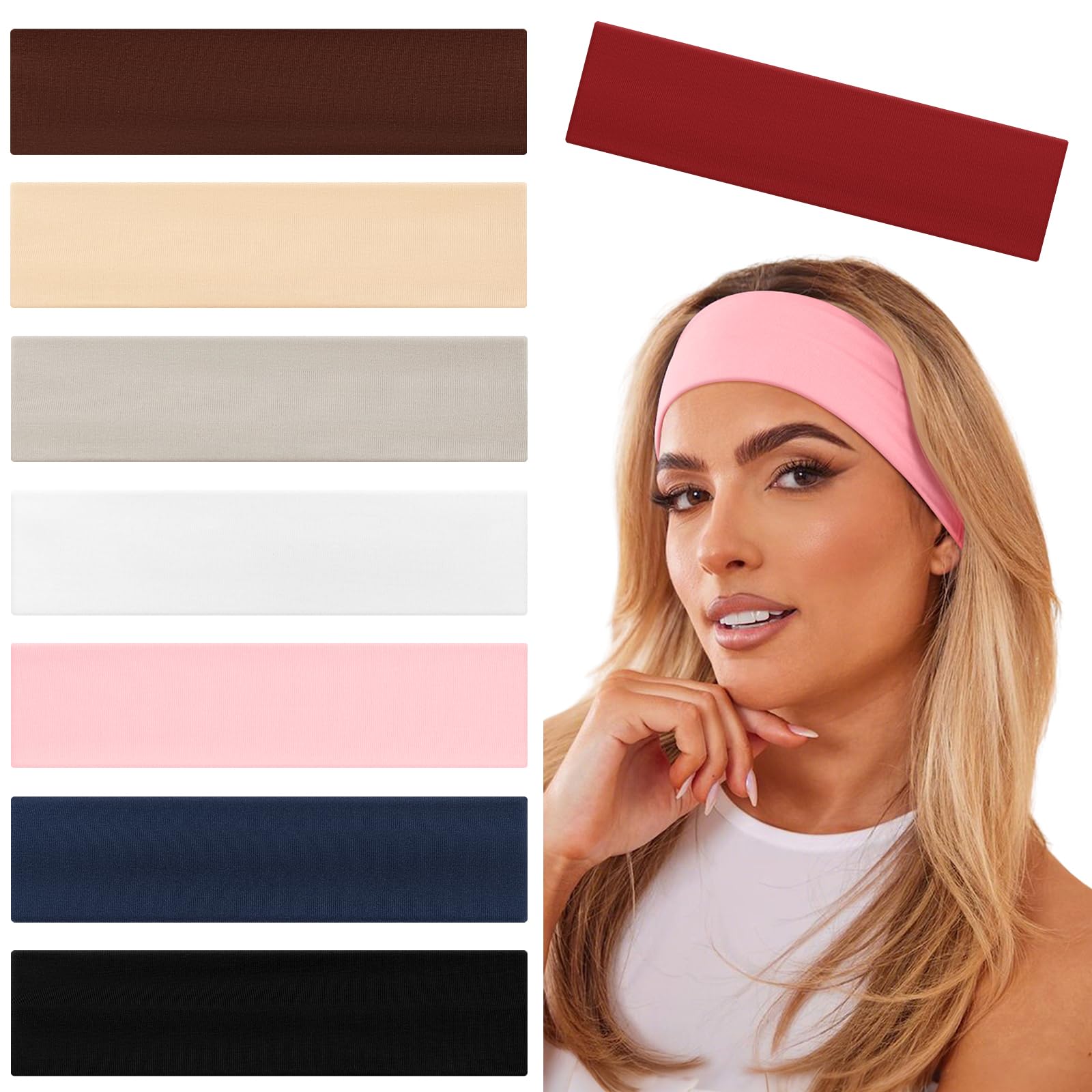 Kavya 6cm Headbands for Women's Hair 8-Pack - Sweat Absorbent & Non-Slip Sport Headbands Unisex for Gym Running Yoga(Black)