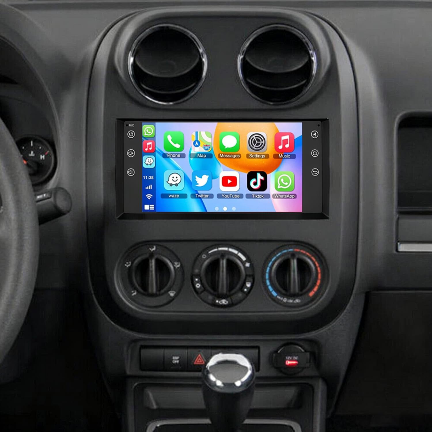 Surakey Car Radio Stereo for Jeep Compass 2009-2017, 7 inch Touch Screen Stereo, 2G+64G Android 13 Head Unit w/Apple Carplay & Android Auto/GPS/Sat Nav/WiFi/Bluetooth/MirrorLink/Backup Camera+MIC