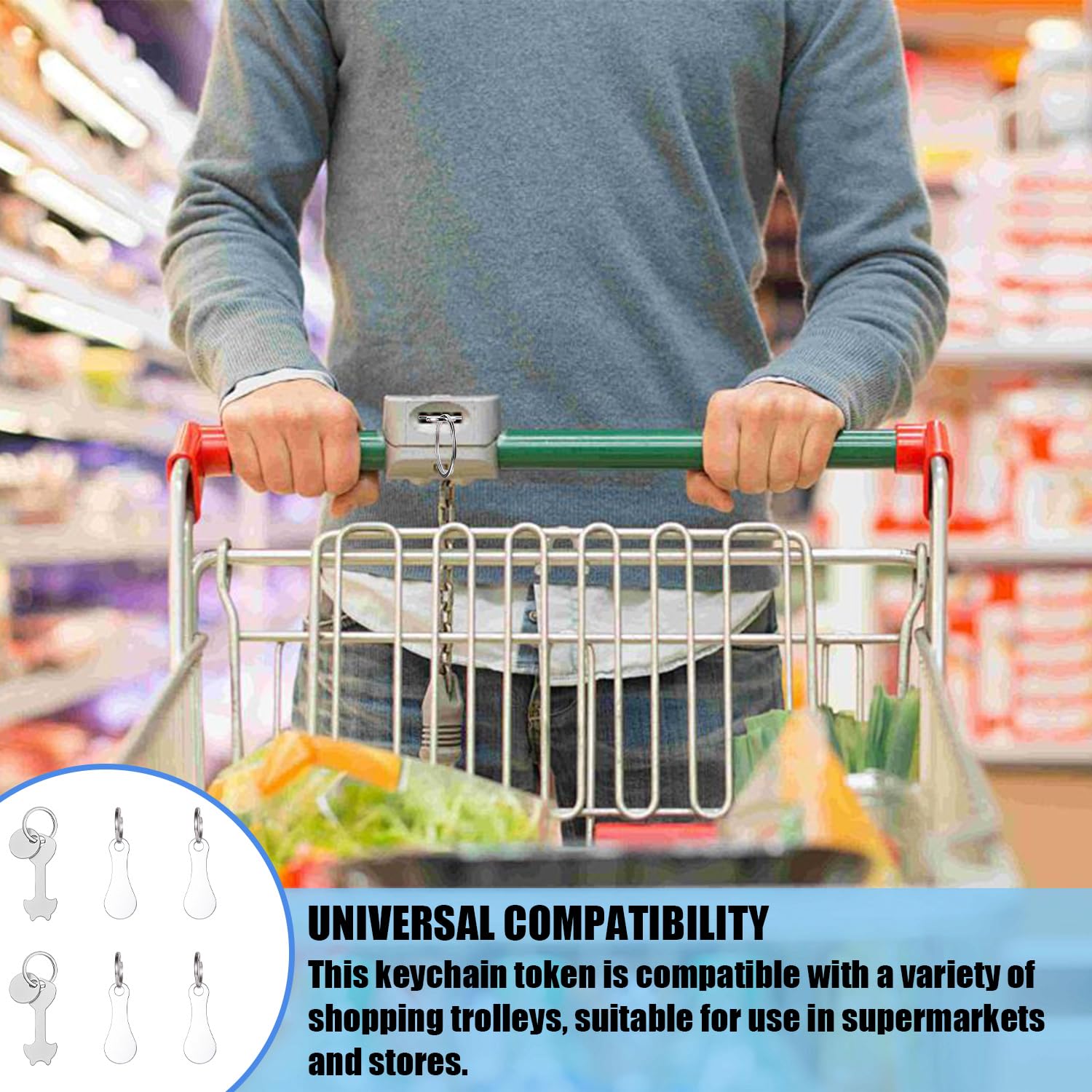 SYEYCW 6 Pcs Trolley Tokens, Stainless Steel Shopping Cart Coins Keychain, Removable Key Fob Token Keyring - Image 4