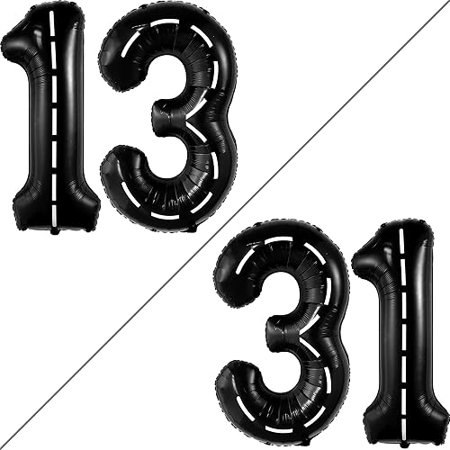 Miniatura 2 de KatchOn, Globo gigante del número 13 de 40 pulgadas, globo negro de cumpleaños del número 13, decoraciones de cumpleaños del número 13, globo de 13