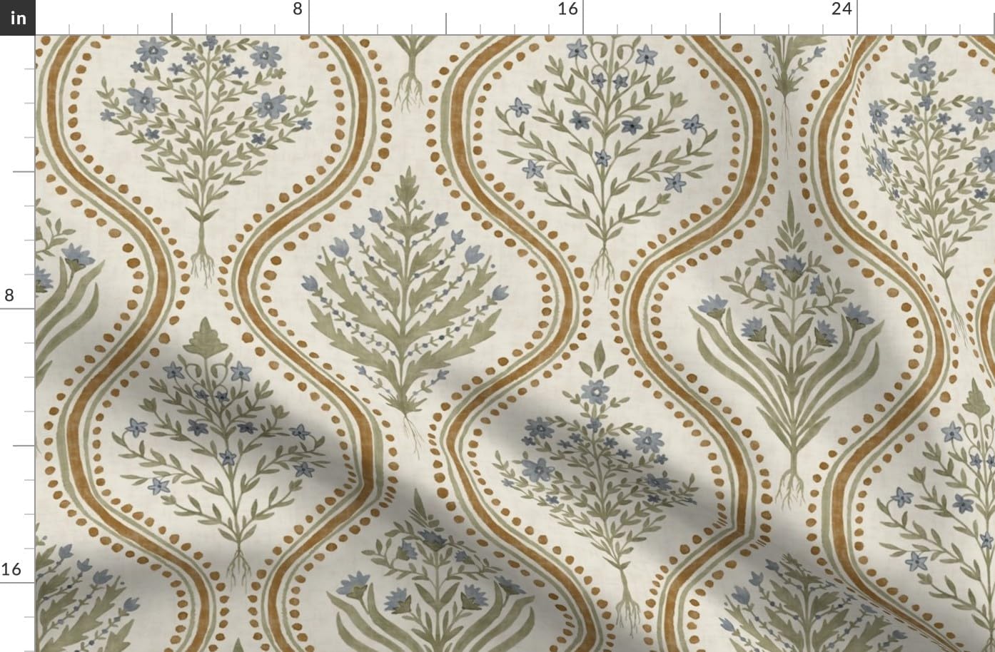 Spoonflower Fabric - Botanical Damask Wildflowers Neutral Cottage Farmhouse Feminine Printed on Organic Cotton Sateen Fabric by The Yard - Sewing Quilting Apparel Home Decor