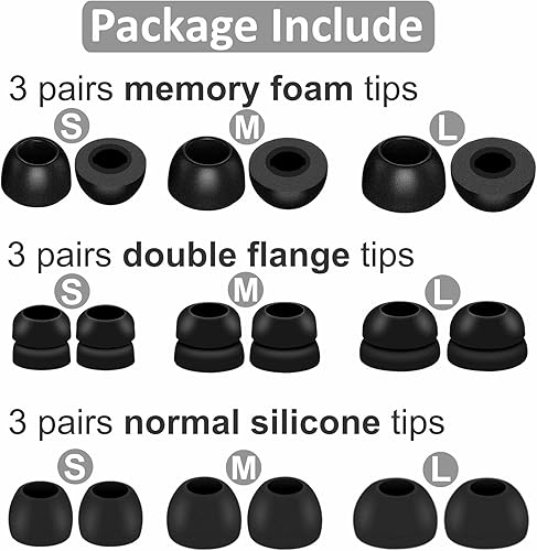 Miniatura 3 de Kit de 9 pares de almohadillas compatibles con Beats Studio Buds +, doble brida de silicona y puntas de espuma viscoelástica, S/M/L de repuesto,