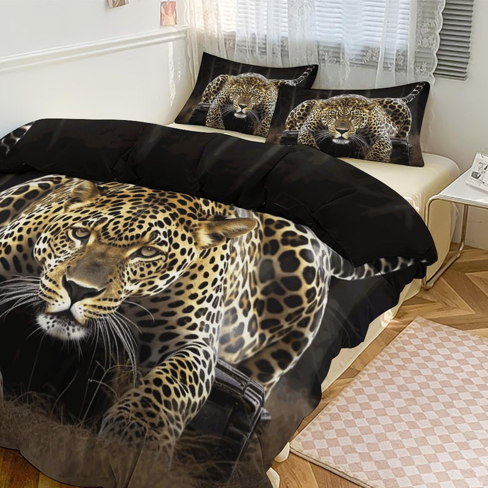 Parure de lit 3 pièces anti-froid avec couette pour grand lit et couvre-lit léopard chaud