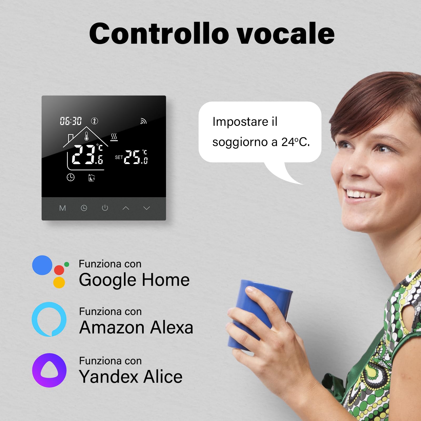 Termostato WiFi per Riscaldamento Elettrico,Tuya Intelligente Termostati Ambiente Programmabile Digitale Touchscreen per Riscaldamento a Pavimento Compatibile con Alexa16A TS4G