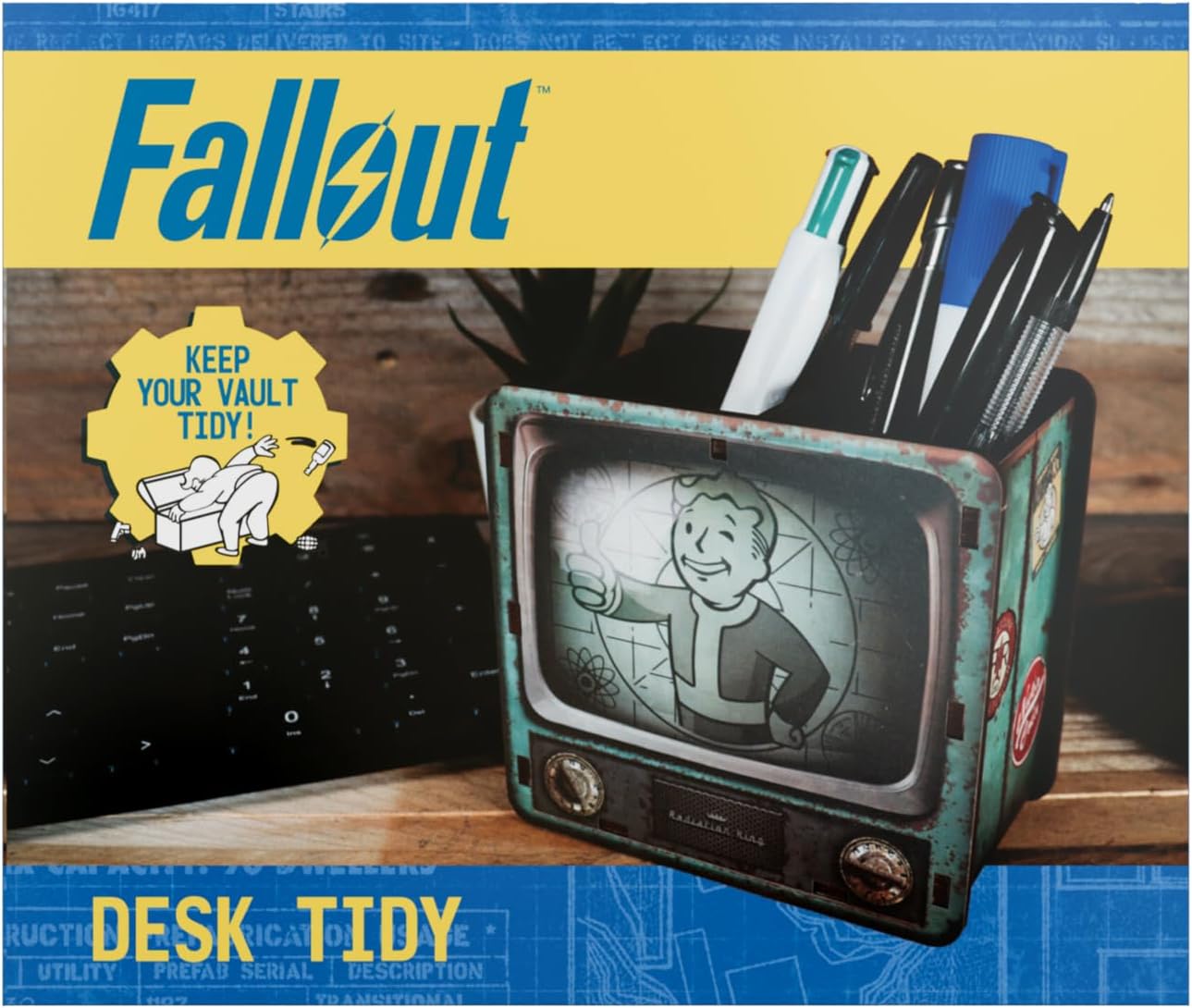 FaNaTtik Fallout Desk Tidy – Officially Licesned Vault‑Tec Retro TV Desk Organiser with Vault Boy - MDF Pen & Pencil Holder for Gaming or Office Setup