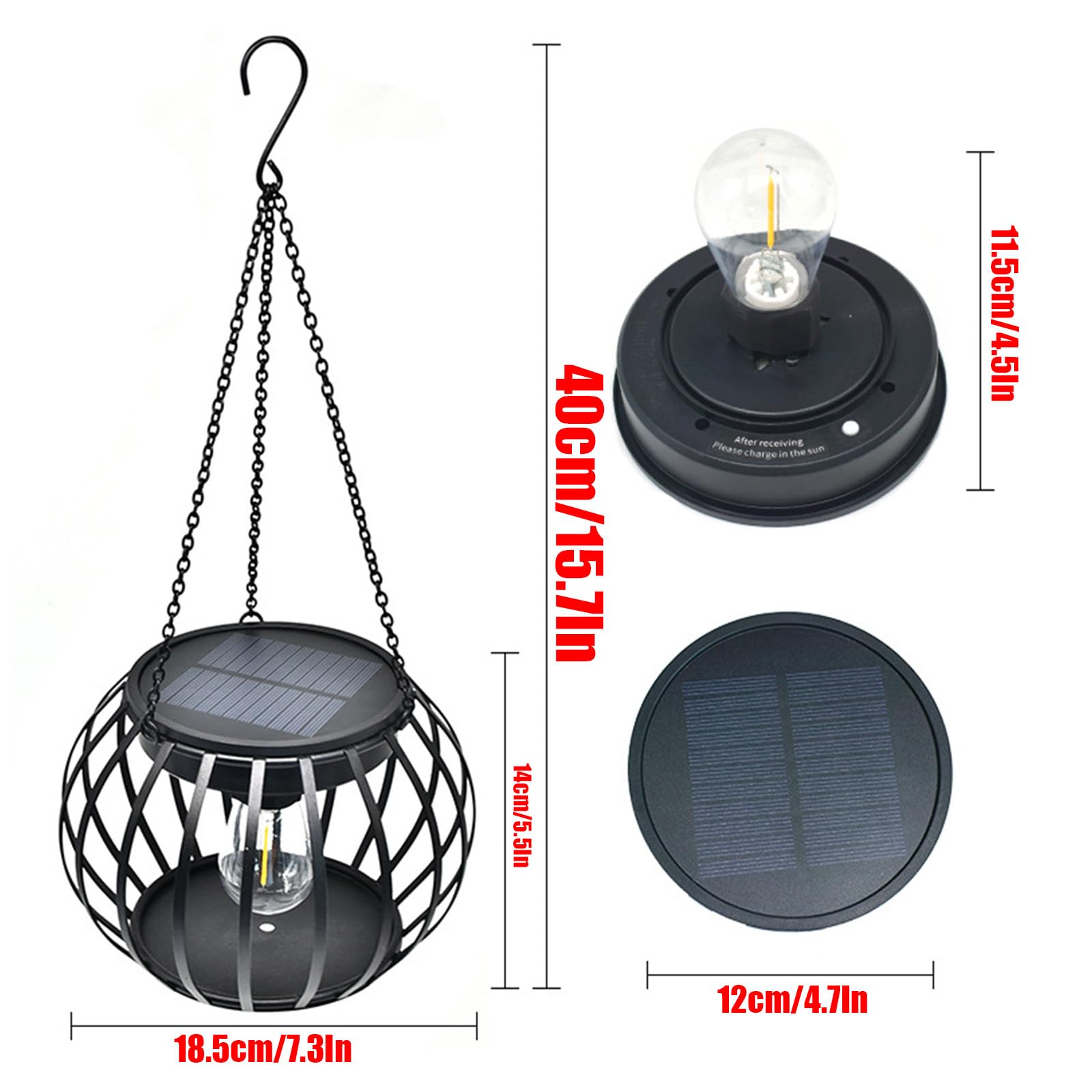 Solarne lampiony z wodoodpornymi wiszącymi lampami solarnymi – metalowe dekoracyjne oświetlenie na taras, do ogrodu, na podwórko – oświetlenie zewnętrzne z haczykiem do lamp solarnych na zewnątrz do