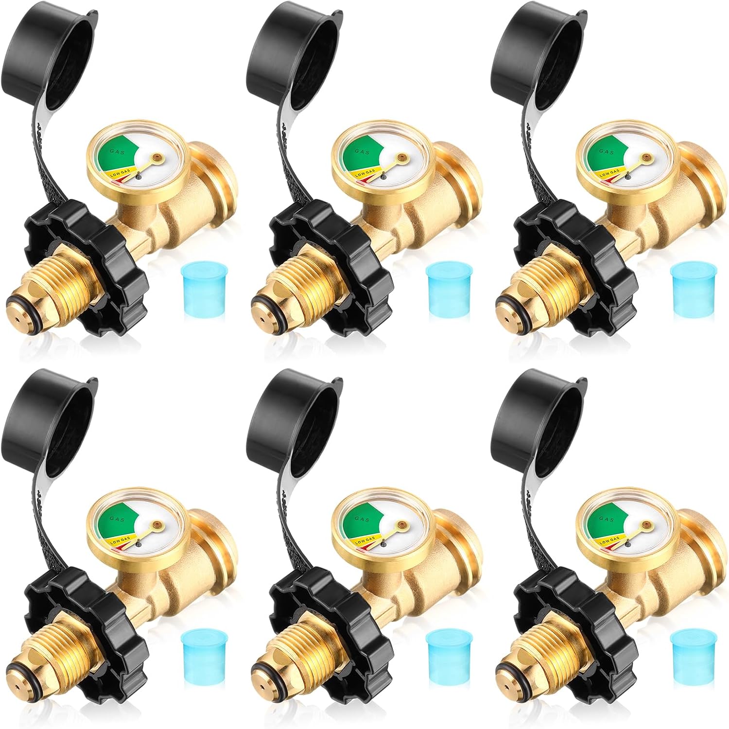 Tandefio 6 PCS Propane Tank Gauge - Bulk Propane Gas Meter Adapter with Gauge for 5-100lb Gas Grill, Camping Stoves, Heater - Converts POL LP Tank to Universal QCC 1