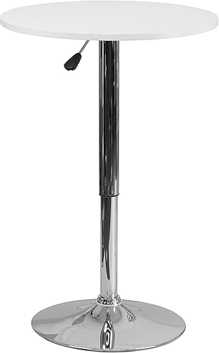 Flash Furniture Pearl - Mesa redonda de madera blanca de altura ajustable de 23.75 pulgadas (rango ajustable de 26.25 a 35.75 pulgadas)