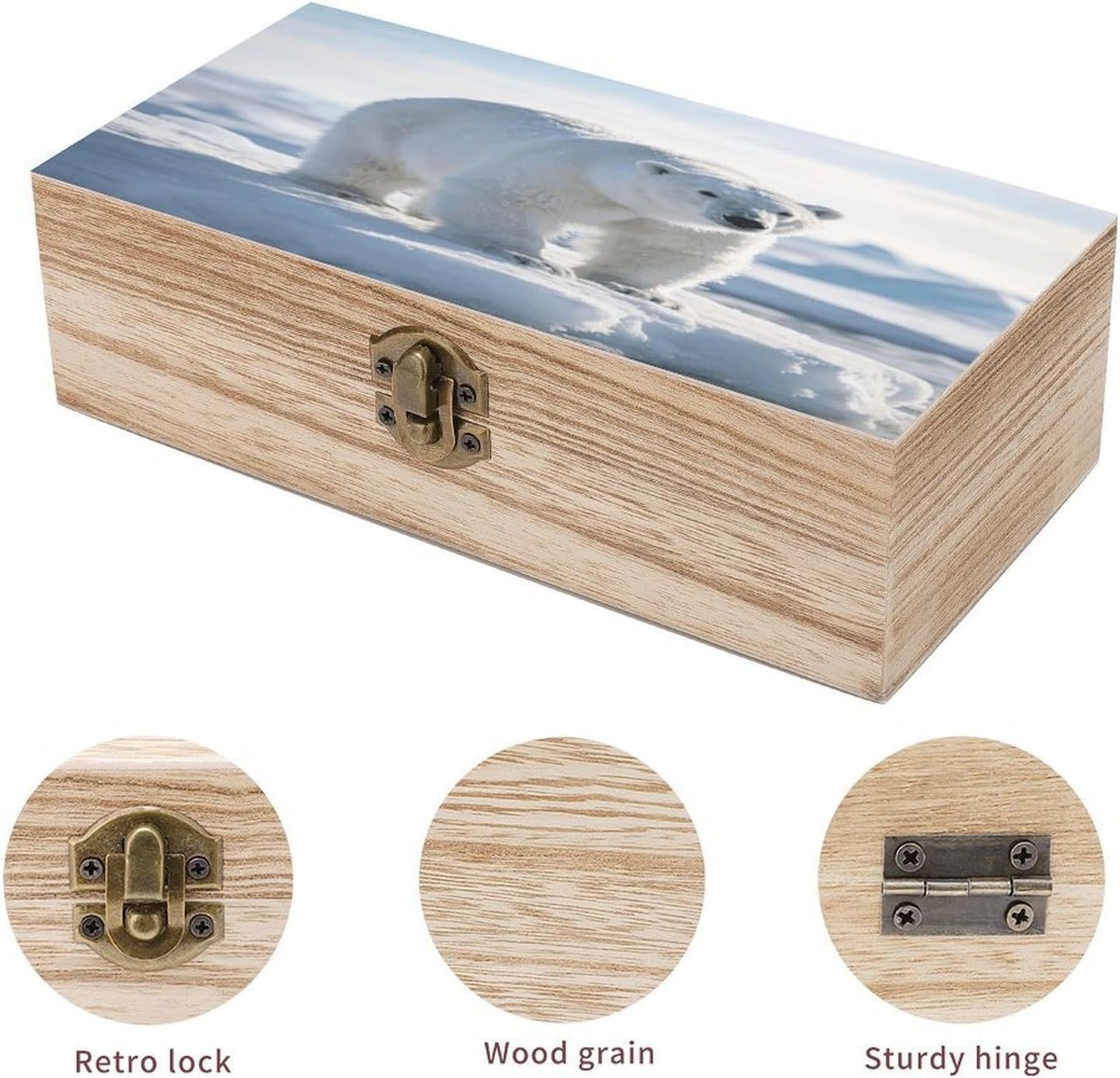 Snow Bear Wood Box Rectangular Organizer Box image 3