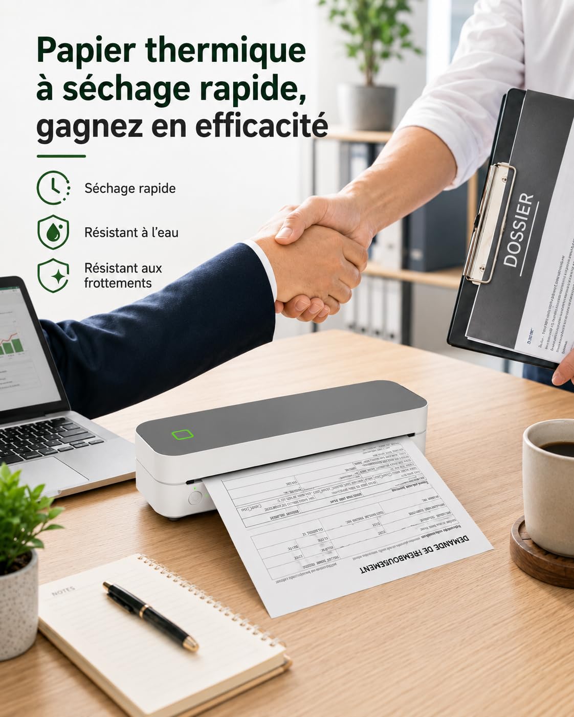 Imprimante Thermique A4 Portable avec 100 Feuilles Papier Thermique Plié A4