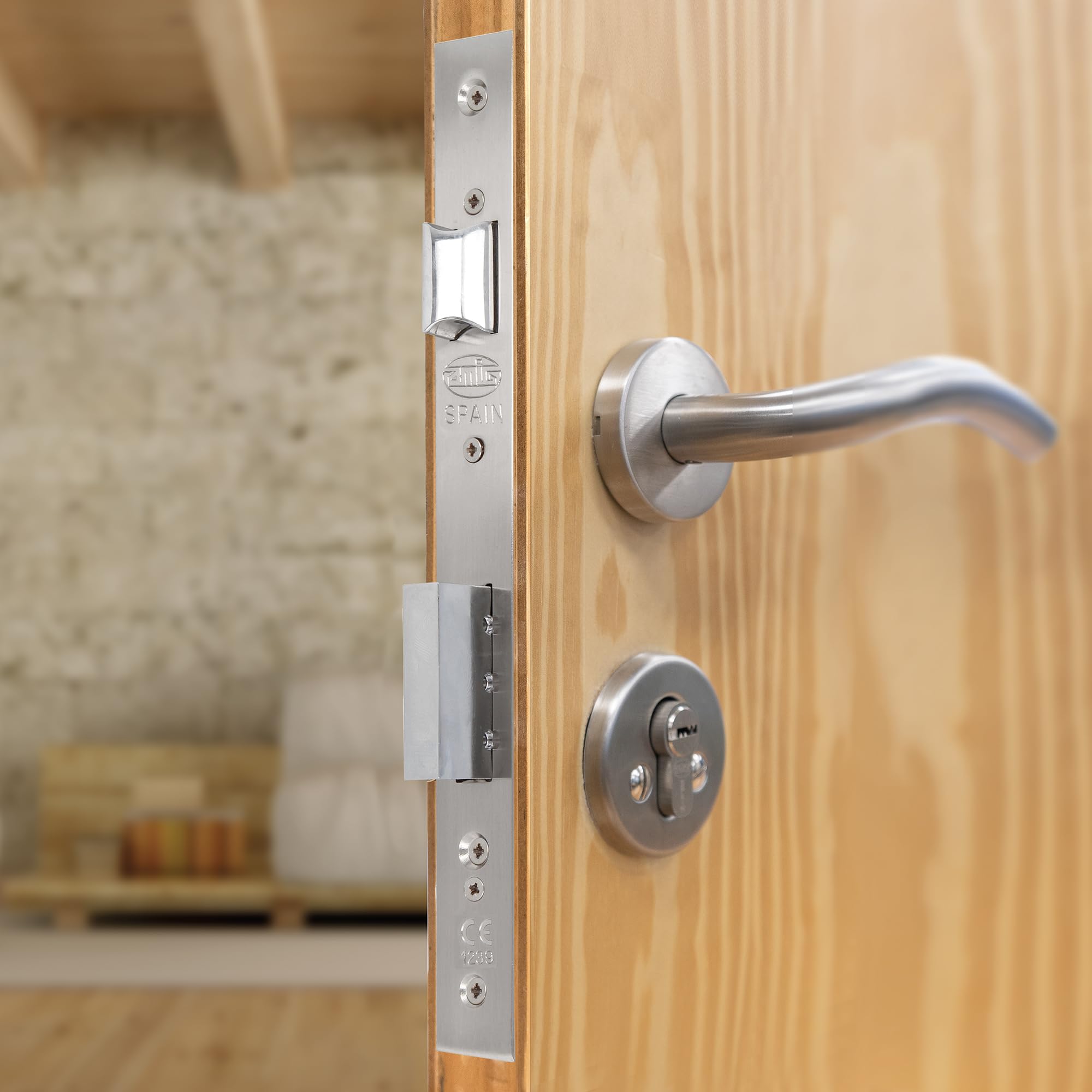 Amig - Serrure à encastrer Mod.340 avec cylindre - Serrure de sécurité pour porte en bois - Fermeture fiable et installation facile - Axe 50 mm - Acier - Finition nickelée