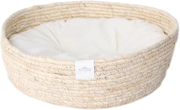 Dehner Premium Lovely Kuschelbett Guter Schlaf, Ø 38 cm, Höhe 13 cm, Naturmaterial/Plüsch, weiß/beige