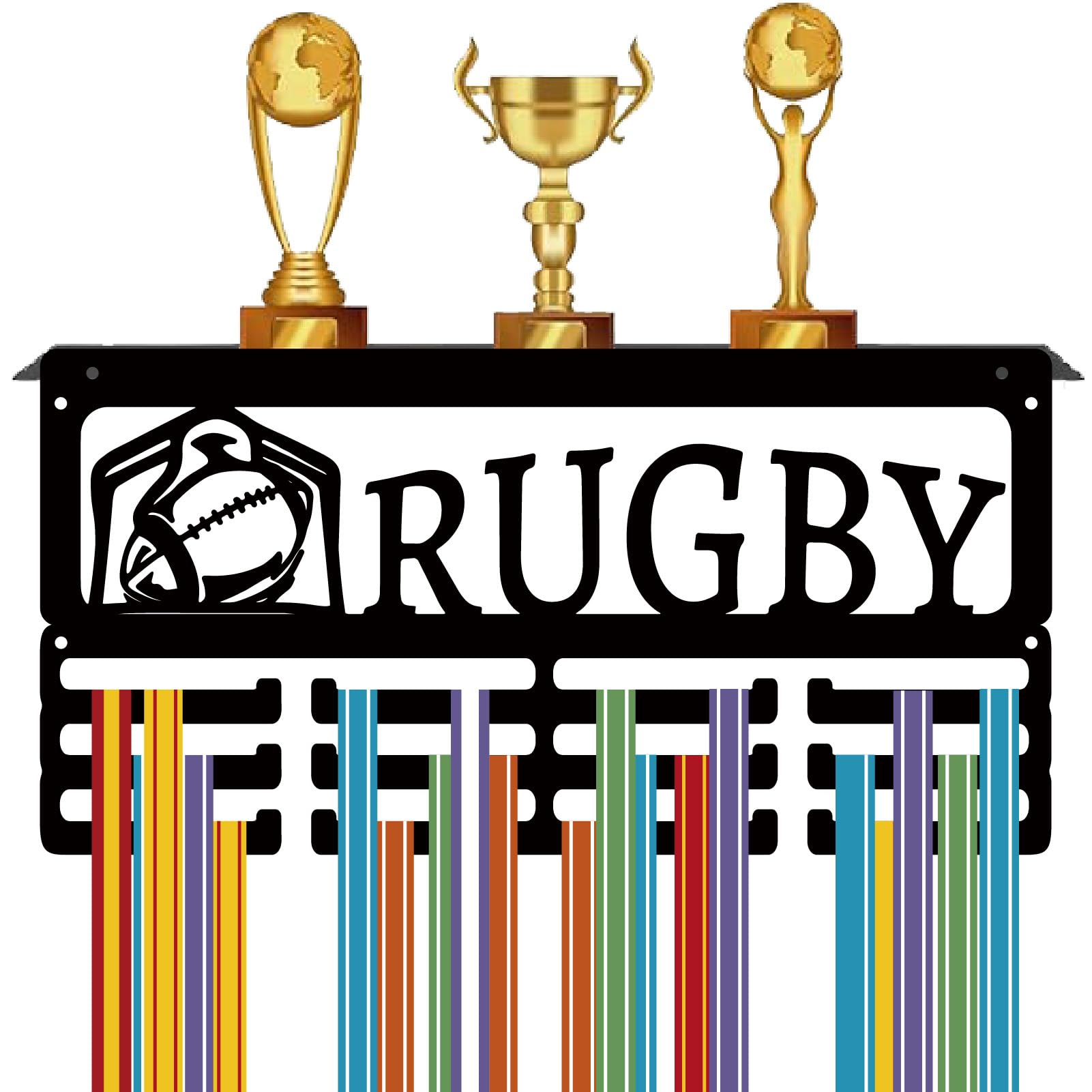 Étagère porte-médailles rugby pour ranger vos trophées au mur