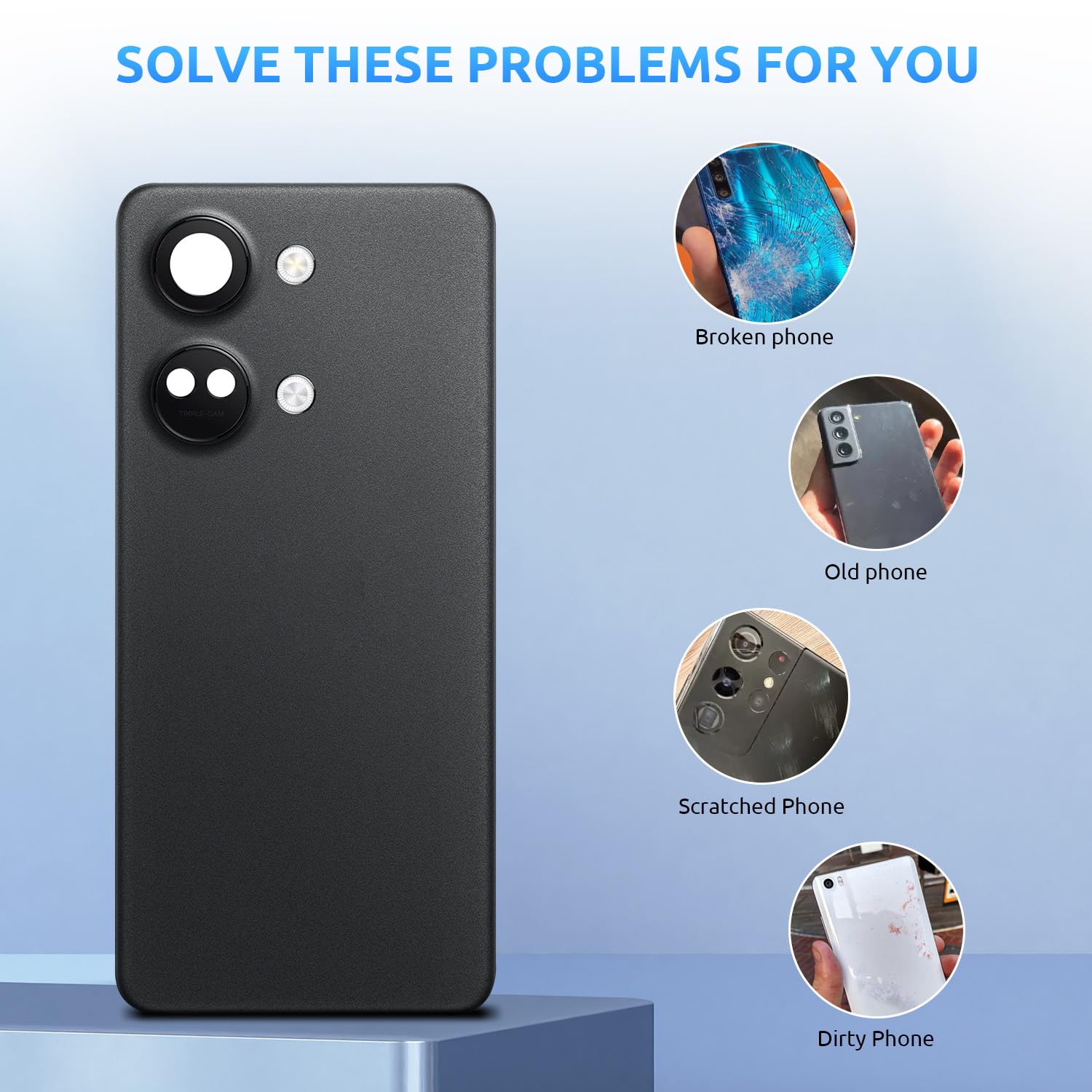 Eonpam Back Cover Glass for Oneplus Nord 3 Rear Glass Replacement with Camera Lens + Repair Kit Genuine Rear Housing (Black) - Image 3