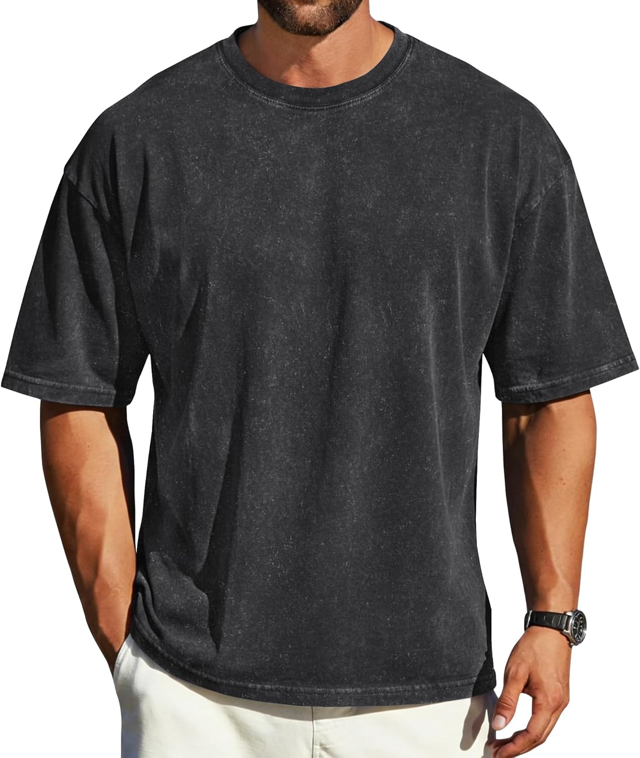 rosemia Oversized Tshirts for Men Vintage Short Sleeve Shirts Acid Wash Basic Tees