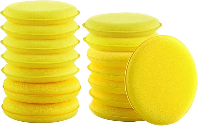 Gtwinsone 15Pcs Car Polishing Pads Microfibre Wax Applicator Pads Soft Polish Applicator Pad Round Shaped Sponge Hand Polishing Foam Applicator Pads for Car Wax Auto Glass Clean Tool(Yellow)