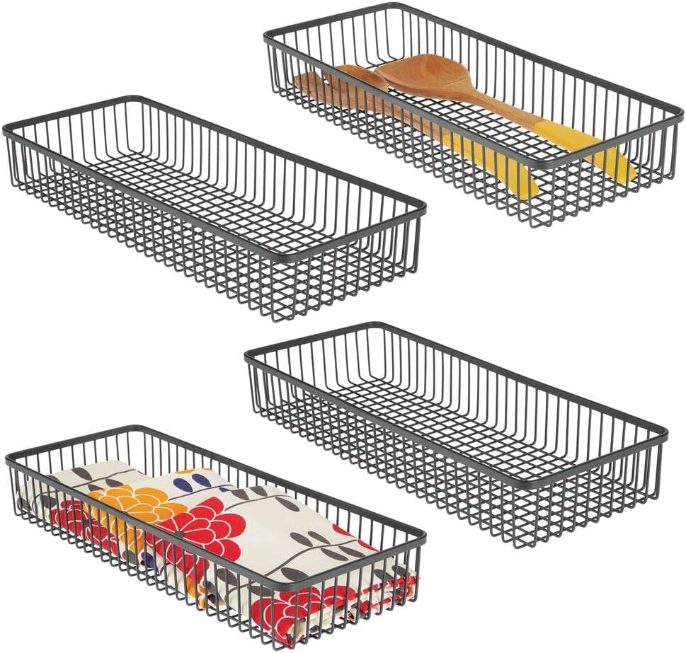 Buy Mdesign Metal Farmhouse Kitchen Cabinet Drawer Organizer Tray Storage Basket For Cutlery Serving Spoons Cooking Utensils Gadgets 4 Pack Black Online In Turkey B07xttg77b