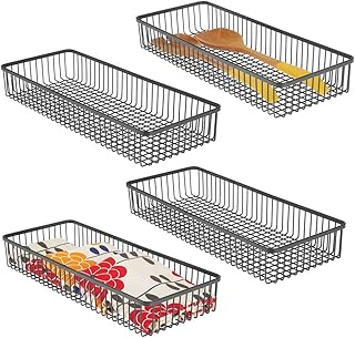 mDesign Rangement tiroir Universel (Lot de 4) – Rangement Couverts en métal pour ustensiles de Cuisine et Autres Objets – Corbeille de Rangement pour la Cuisine et Le Reste de la Maison – Noir