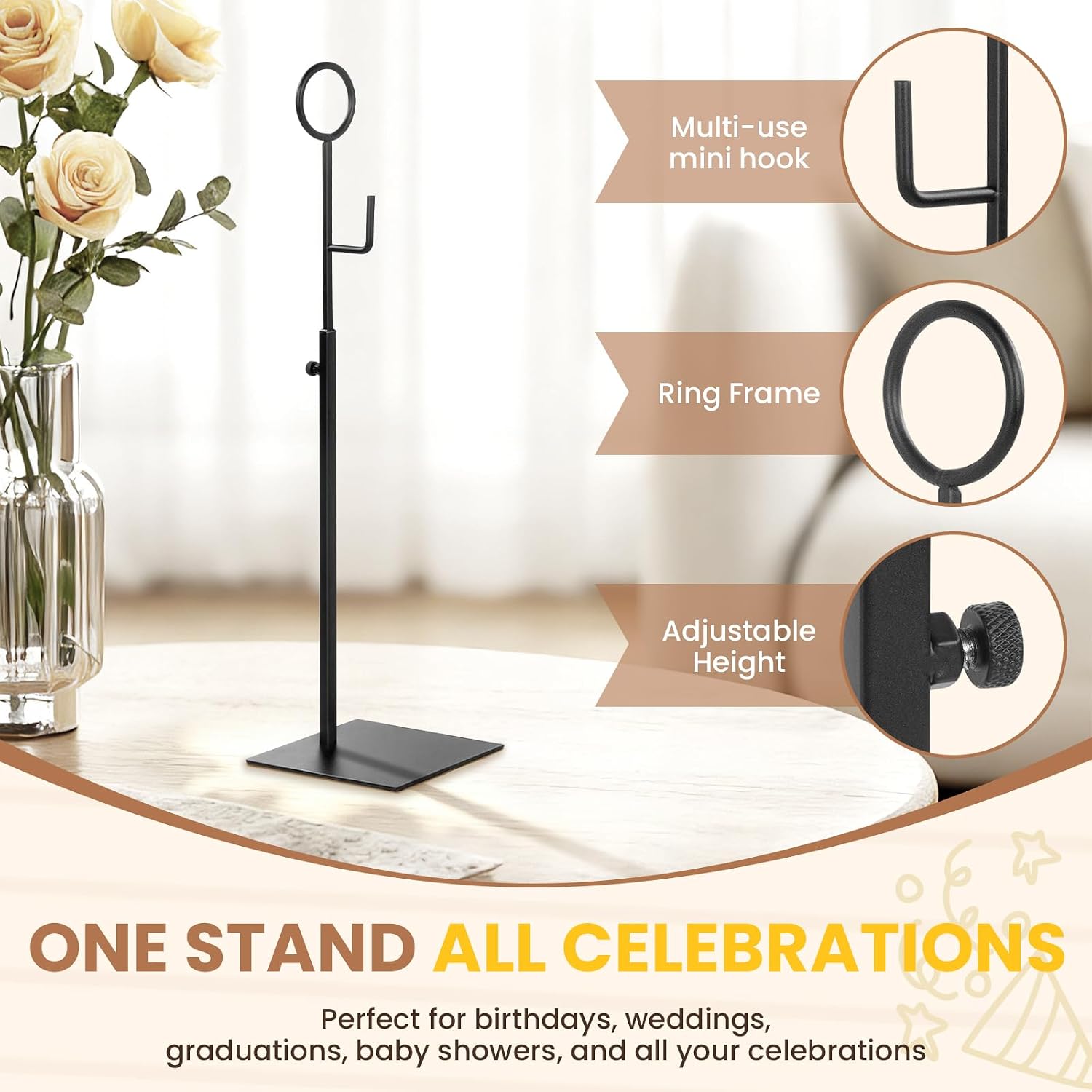 Banner Stands 2 Pcs Metal Sign Holder - Adjustable Height Tabletop Desktop Flag Hanger for Birthday Party Wedding Event Graduation Decorations