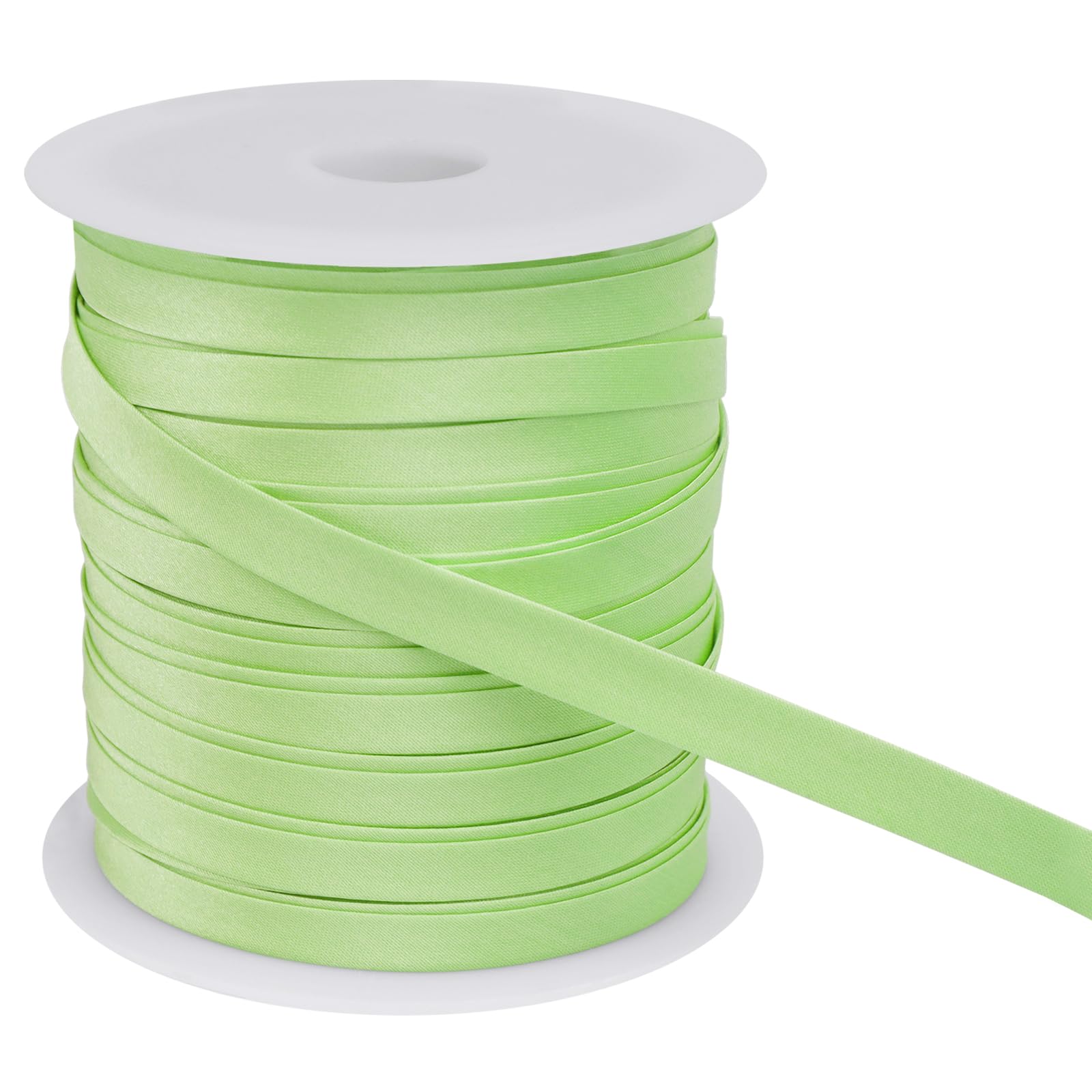LEREATI Satin Bias Binding Tape for Sewing 2/5 Inch x 50m Sewing Bias Tape Double Fold, Upholstery Webbing Tape for Sewing, Bunting, Seaming, Quilting, Hemming (Light Green)
