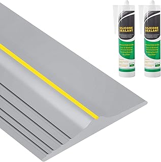 Papillon 16.5Ft Garage Door Bottom Seal Strip with 20oz Glue Gel, Universal Weatherproof Rubber Threshold for DIY Replacement (Gray)