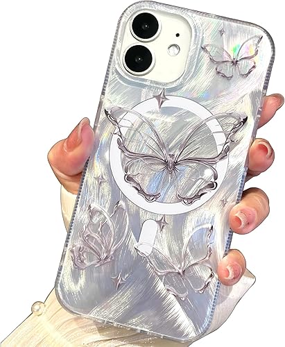 Miniatura 120 de I-MGAE-IN-AR - Funda diseñada para iPhone 12 y 12 Pro, diseño de mariposa plateada brillante, funda protectora de poliuretano termoplástico, suave,
