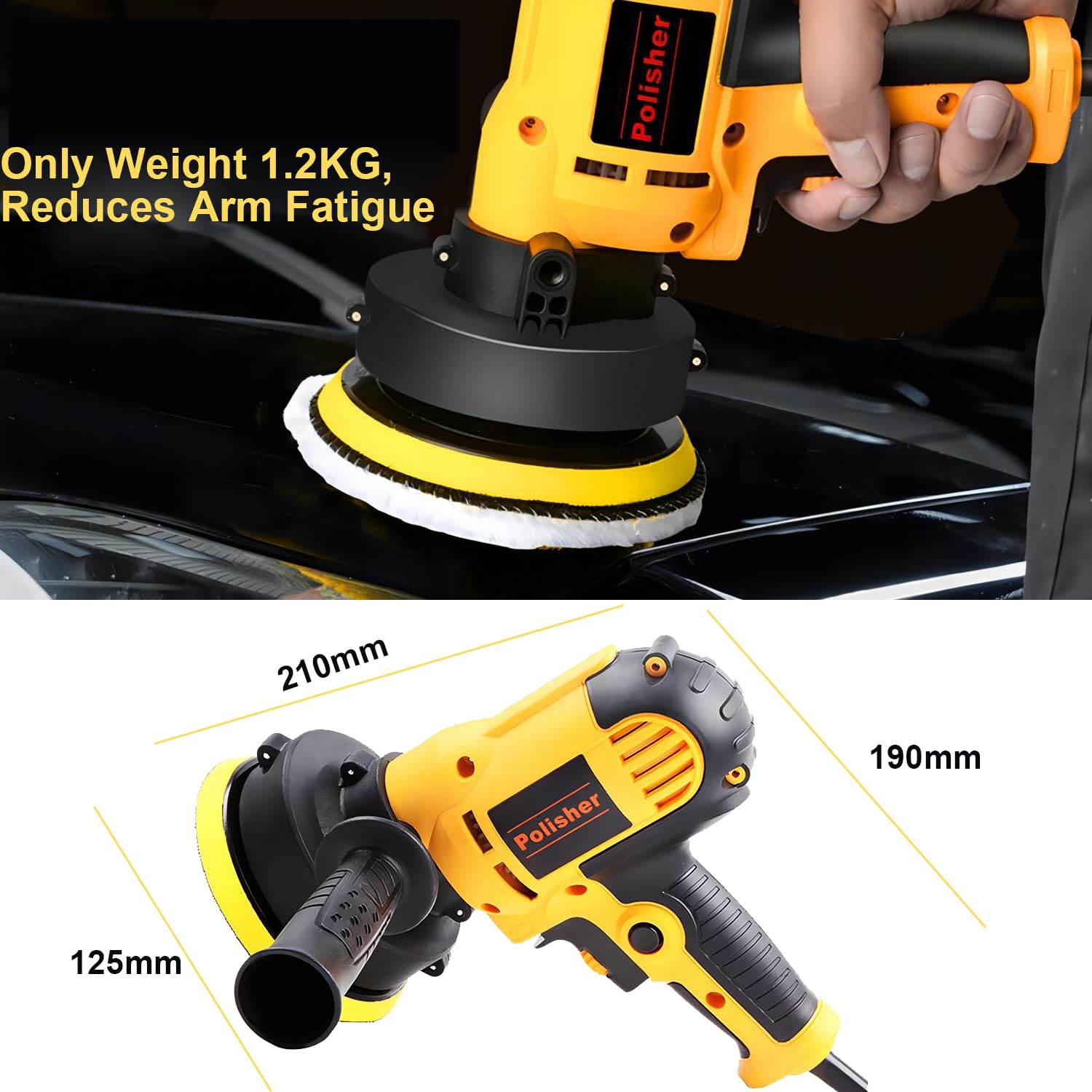 Pulidora de Coches, Kit de Pulidora Rotativa de 700W - Velocidad Variable de 600 a 3700 RPM, Pulidora Coches Ligera con 19 Accesorios para el Cuidado, Pulido y Limpieza del Coches