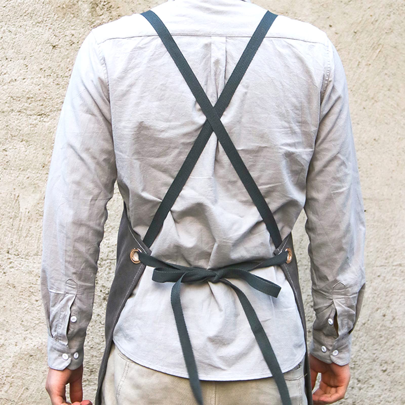 Delantales de Trabajo, Delantal de Cocina Ajustable, Delantal de Lona para Chef, Camarero, Barista, con Bolsillos, para Mujer y Hombre (2 Unidades, L)