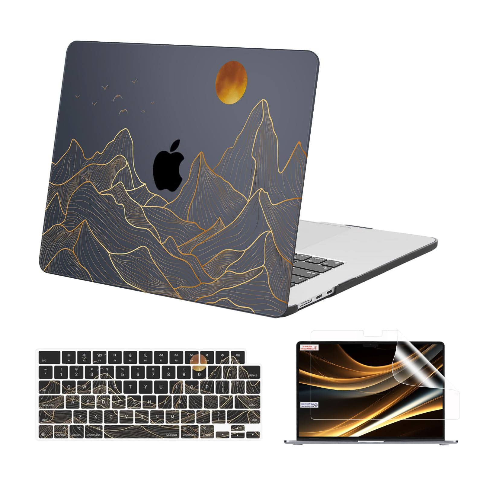 MOSISO Compatible with MacBook Air 15 inch Case M5 M4 M3 M2 2026-2023 | Protective Hard Shell Case Cover&Keyboard Cover&Screen protetive for A3241 A3114 A2941, Mountain Sunset