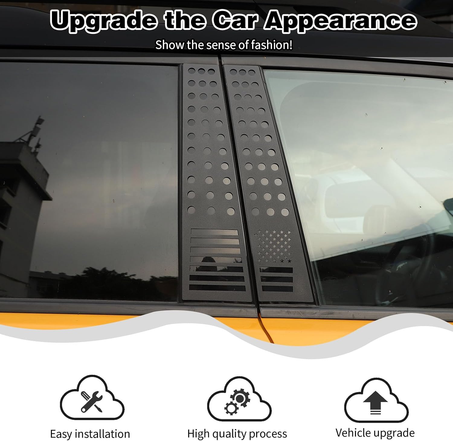 Pillar Post Trim Pillar Posts Door Window Trim Compatible with Ford Bronco Sport Accessories Exterior 2021 2022 2023 2024(Aluminum Alloy,4pcs/Set,USA Flag Pattern)