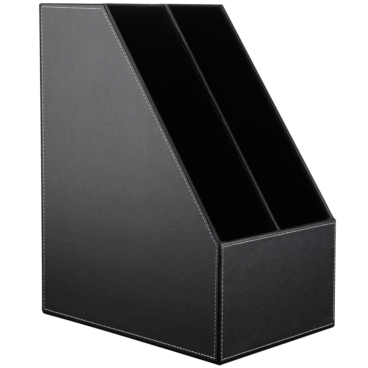 KINGFOM Porte-revues A4 en cuir (Noir, 2 Compartiments)