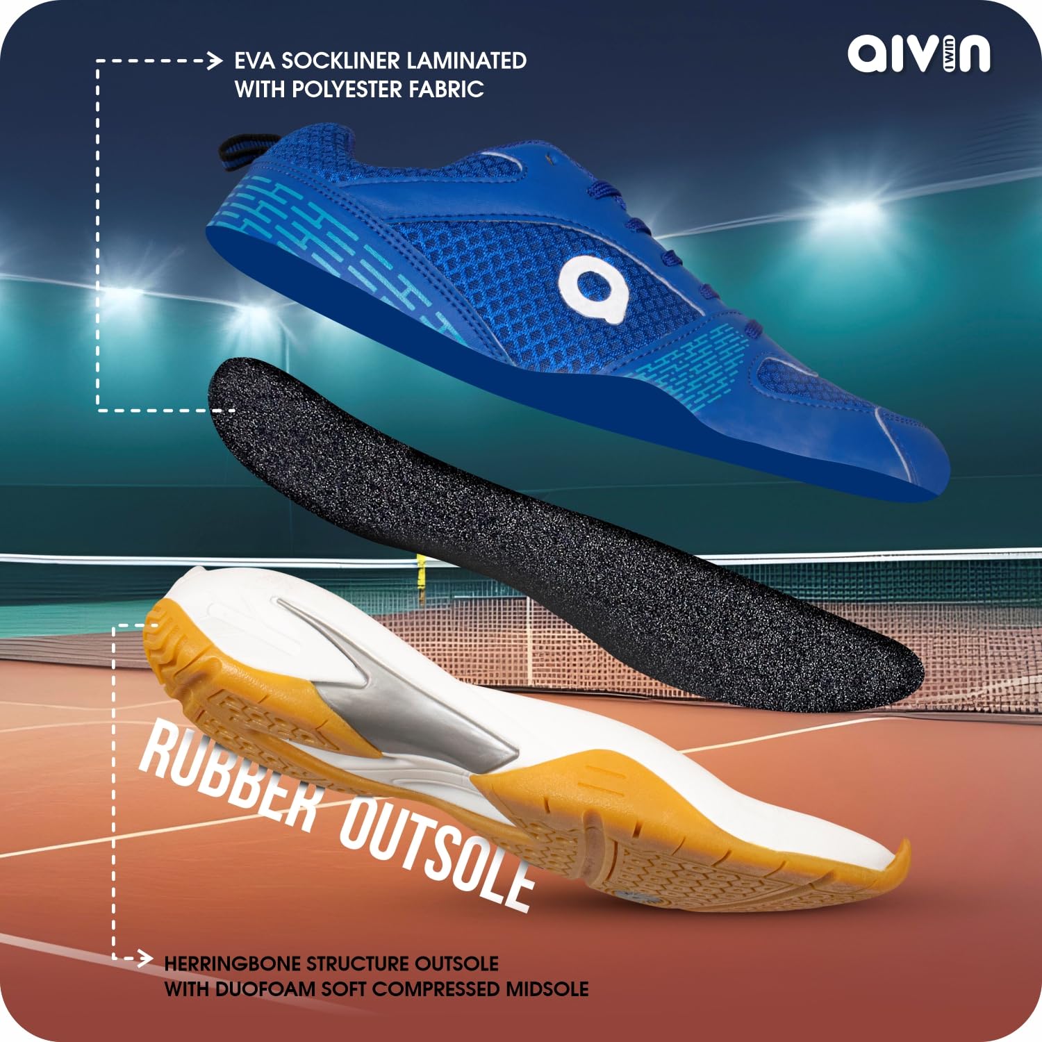AIVIN Attract Badminton Shoes | Badminton Shoes | Men Non Marking Shoes for Badminton | Anti Skid Breathable Sports Shoes (Blue, UK Footwear Size System, Adult, Men, Numeric, Medium, 5) 1