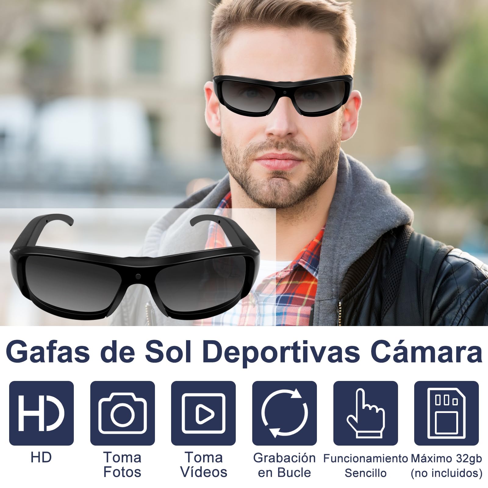 LXMIMI Deporte Gafas de Cámara, Gafas de Sol Cámara Oculta HD 1080P, Mini Deporte Gafas de Sol Cámara de Vídeo, Bicicleta/Motocicleta Cámara de Acción para Tomar Foto y Vídeo