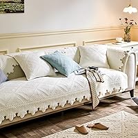 Vista 4 de vctops Neutral Cotton Quilted Couch Sofa Cover Floral Embroidery Non-Slip Sectional Couch Covers Soft Cozy Sofa Slipcover for Dogs Cats Pet Armrest