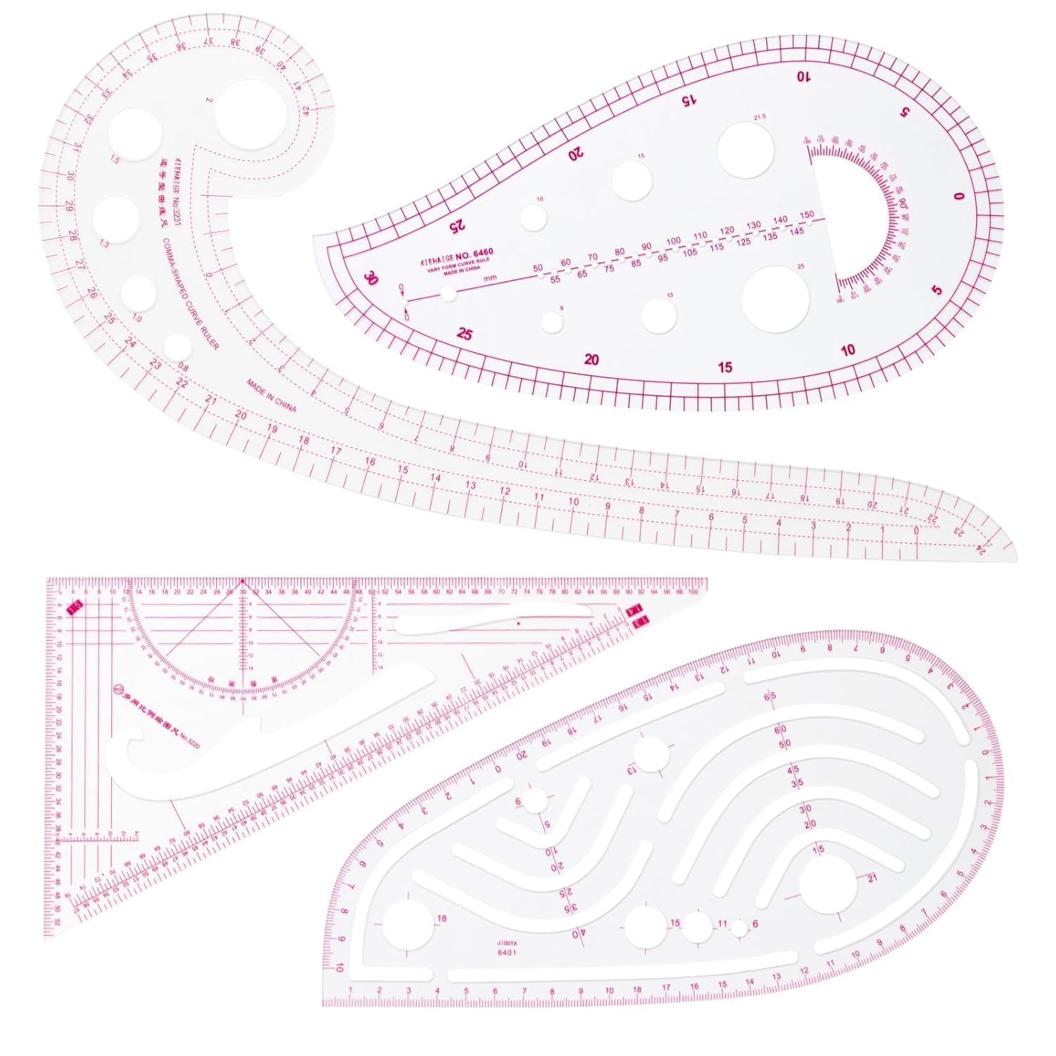 Set of 4 tailor's ruler, curve ruler, tailoring supplies, multifunctional curve ruler, simple tailor ruler, precision measurement, DIY sewing ruler, tailoring set, for dressmaking, sewing