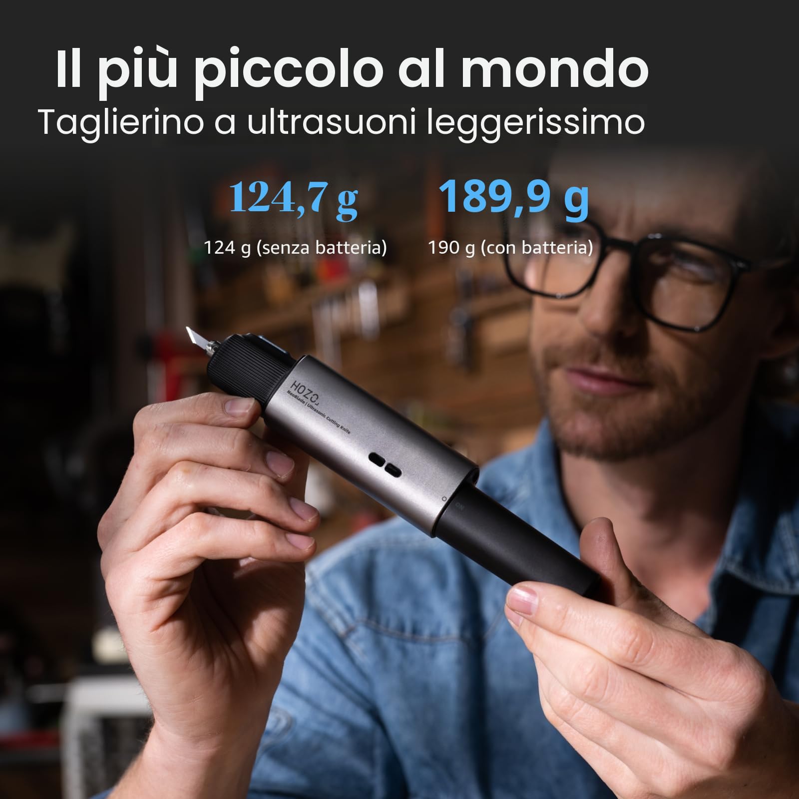Lama per sega HOZO NeoBlade senza fili ad ultrasuoni – Vibrazione a 40 kHz e potenza automatica da 40 W, batteria intercambiabile, raffreddamento turbo, 2 modalità di taglio – per stampa 3D, lavori