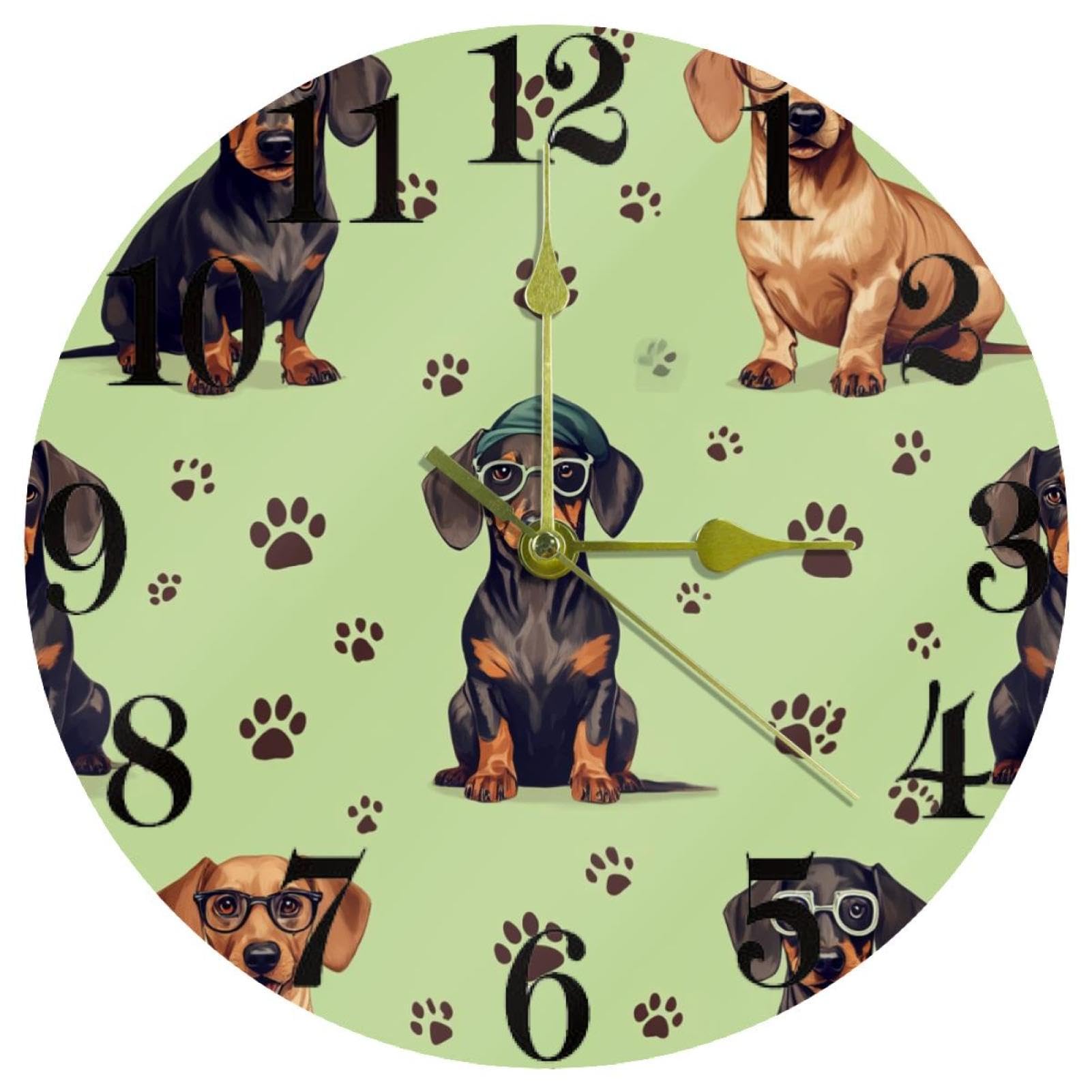 Horloge silencieuse sans tic-tac à motif teckel pour travailler sans bruit au bureau