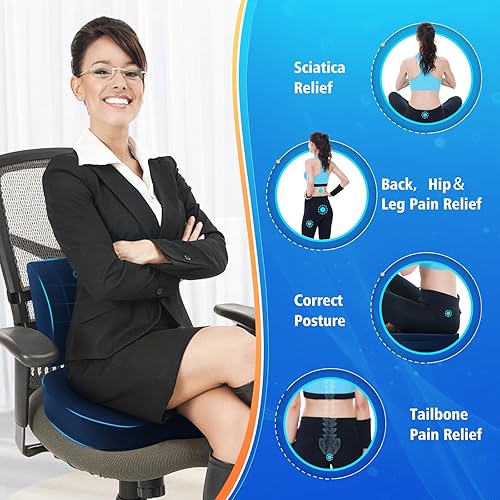 Miniatura 2 de Cojín de asiento, almohada de apoyo lumbar con correa ajustable, cojines para silla para aliviar el dolor de ciática, con funda lavable de espuma