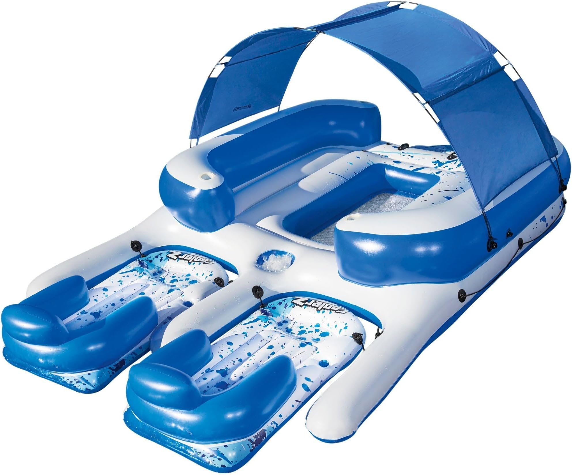 Bestway CoolerZ Tropical Breeze III Inflatable 8-Person Floating Island with UV Sun Shade and Connecting Lounge Rafts